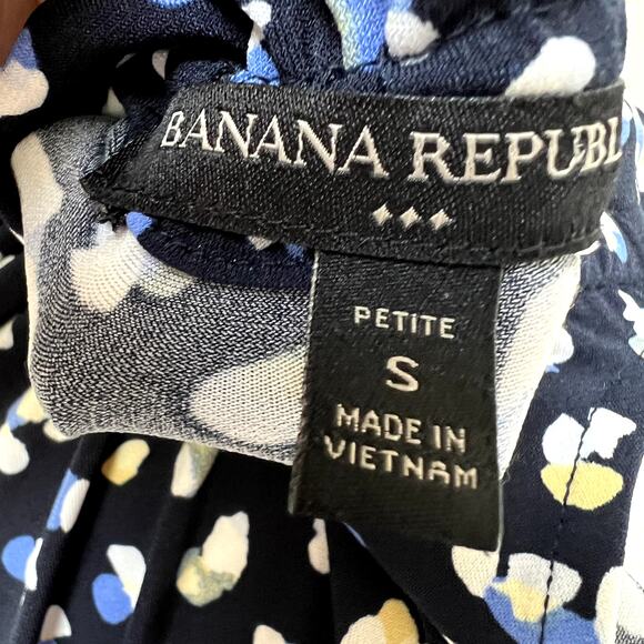 Banana Republic Blue Leopard Print Knit Jersey Flounce Shift Dress Small Petite - Picture 3 of 5